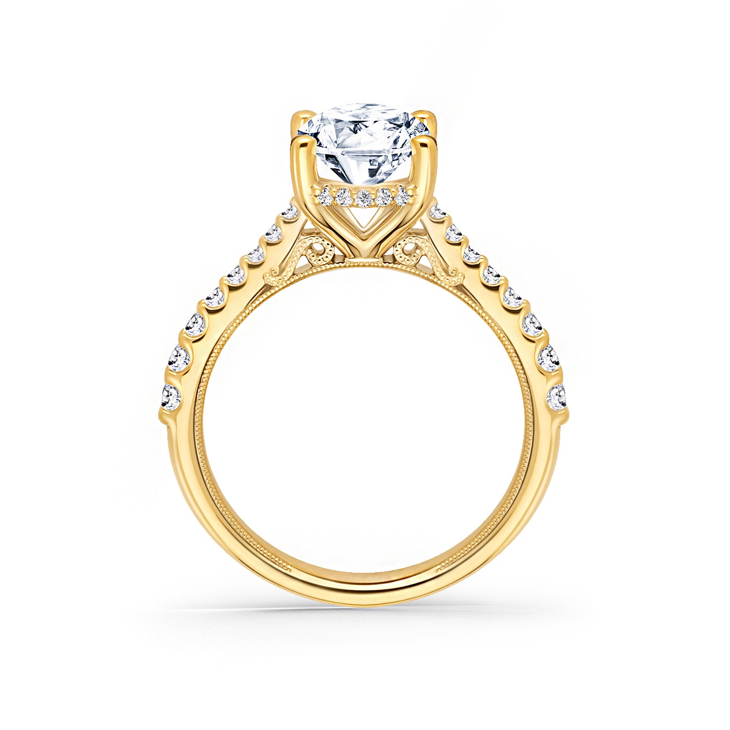 Wide Hidden Halo Classic Solitaire Engagement Ring