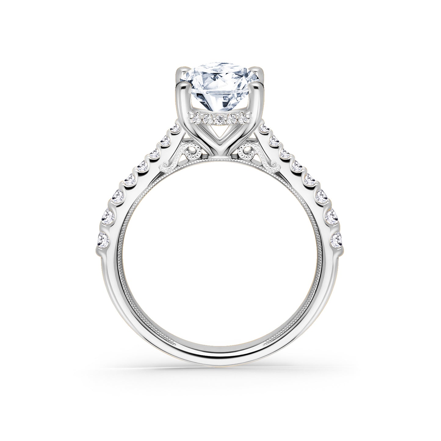 Wide Hidden Halo Classic Solitaire Engagement Ring