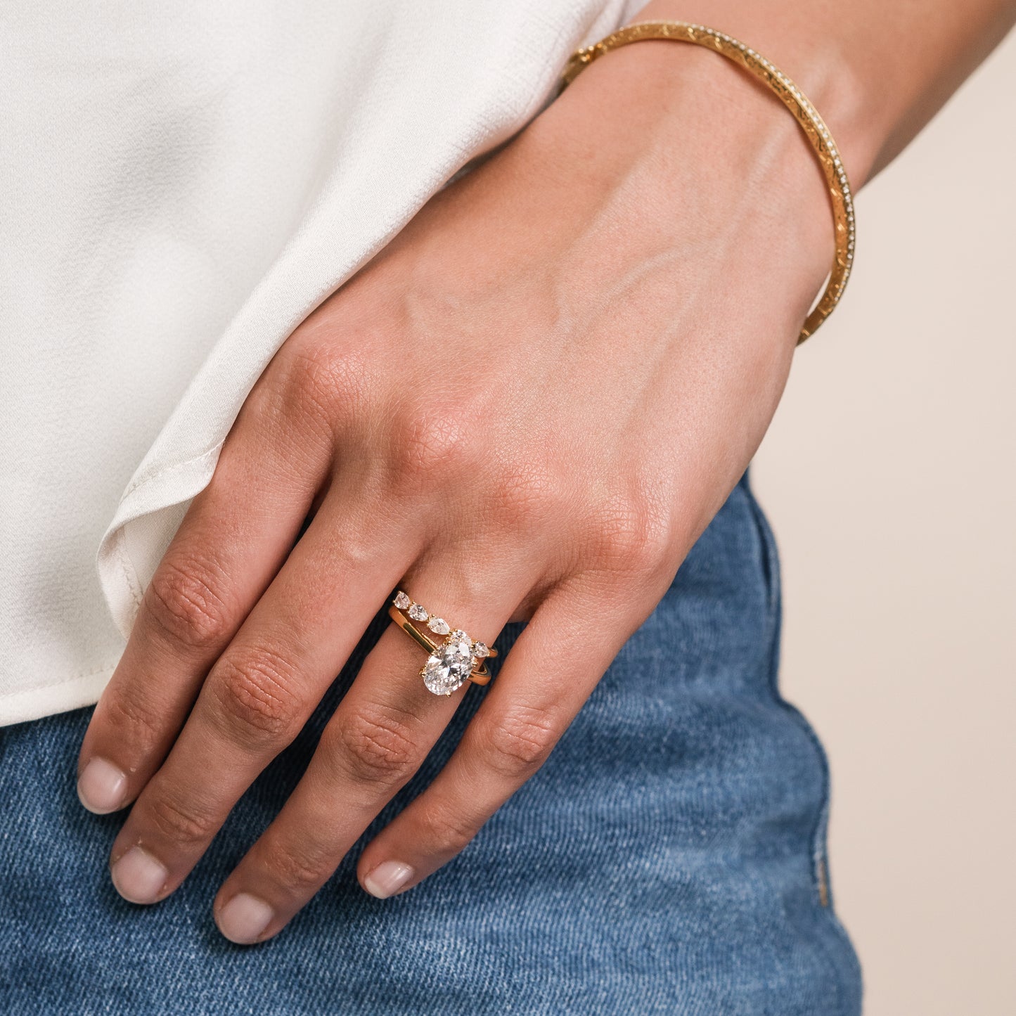 Wide Hidden Halo Classic Solitaire Engagement Ring