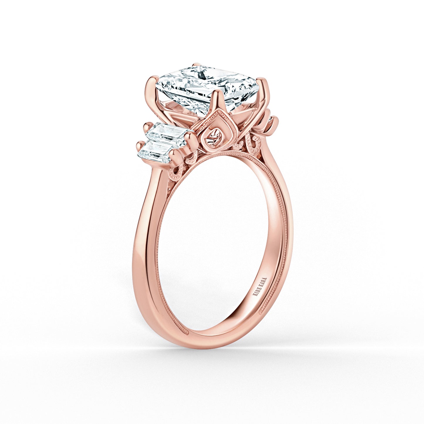 Wide Five Stone Baguette Side Stone Diamond Engagement Ring