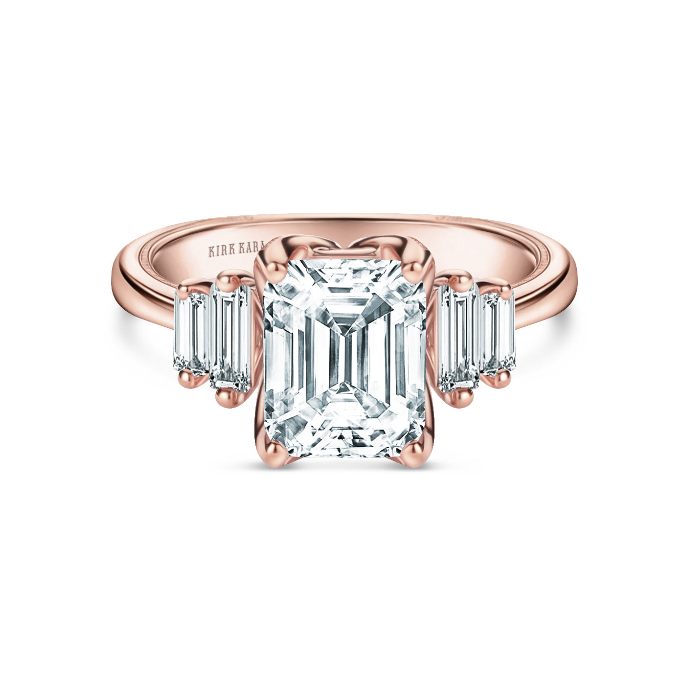 Wide Five Stone Baguette Side Stone Diamond Engagement Ring