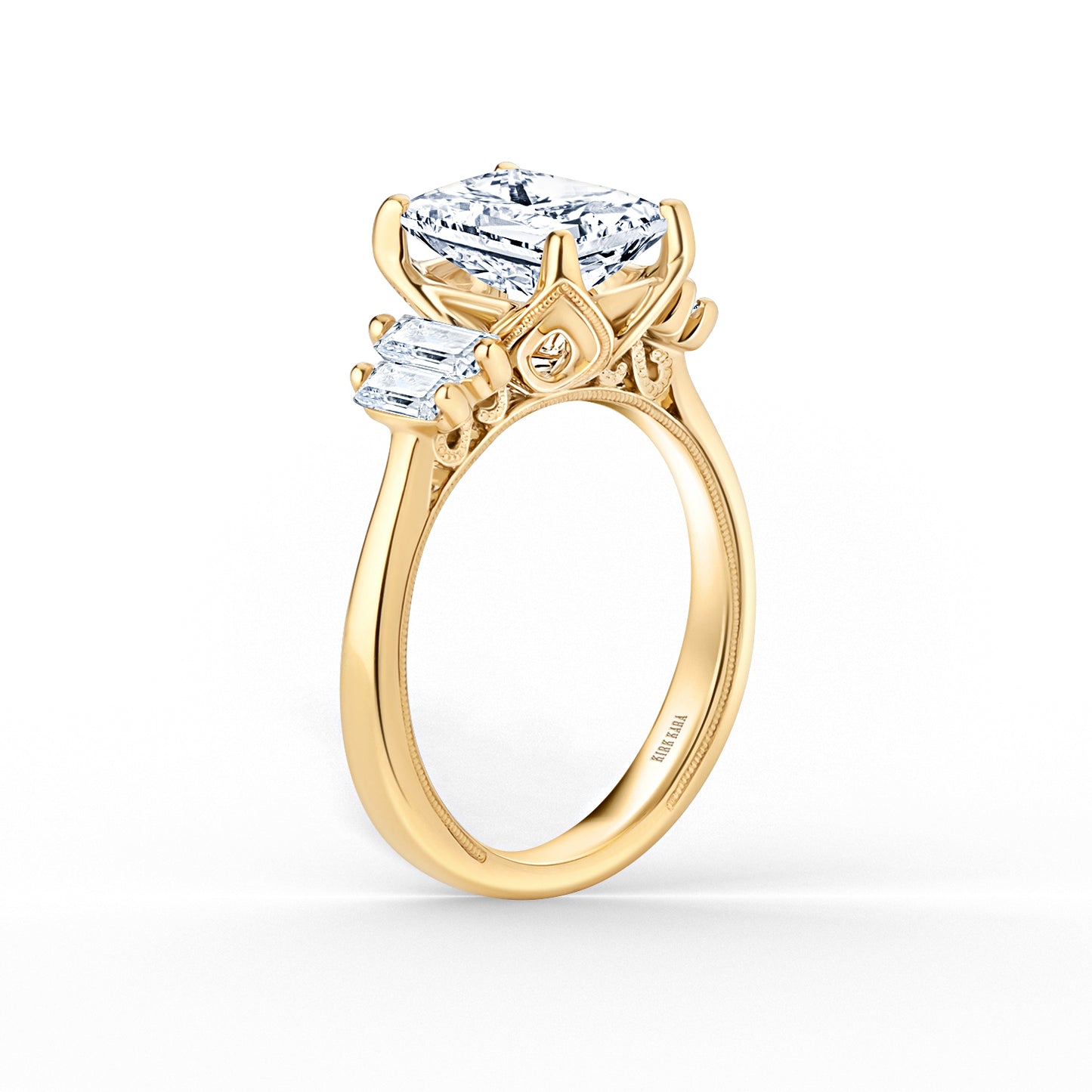 Wide Five Stone Baguette Side Stone Diamond Engagement Ring