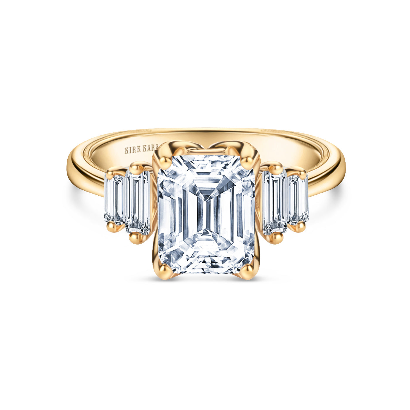 Wide Five Stone Baguette Side Stone Diamond Engagement Ring