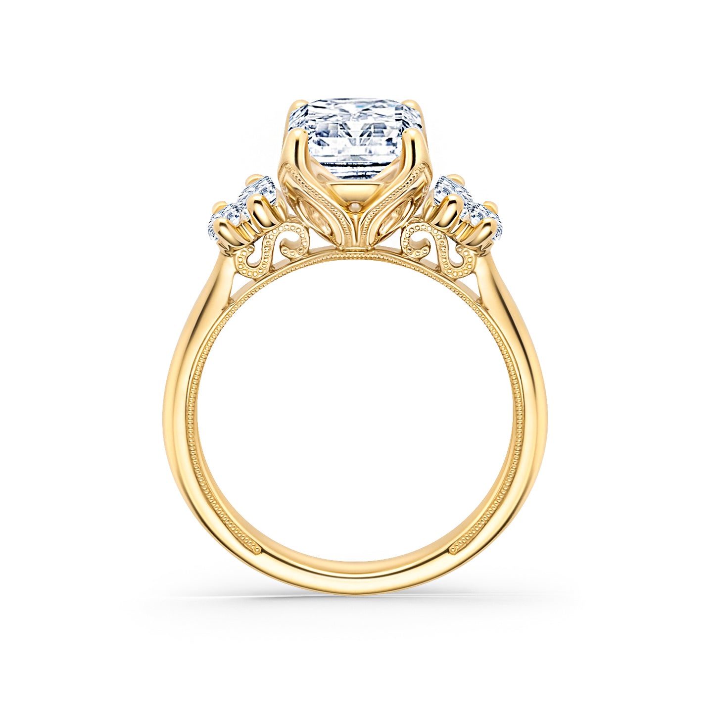 Wide Five Stone Baguette Side Stone Diamond Engagement Ring