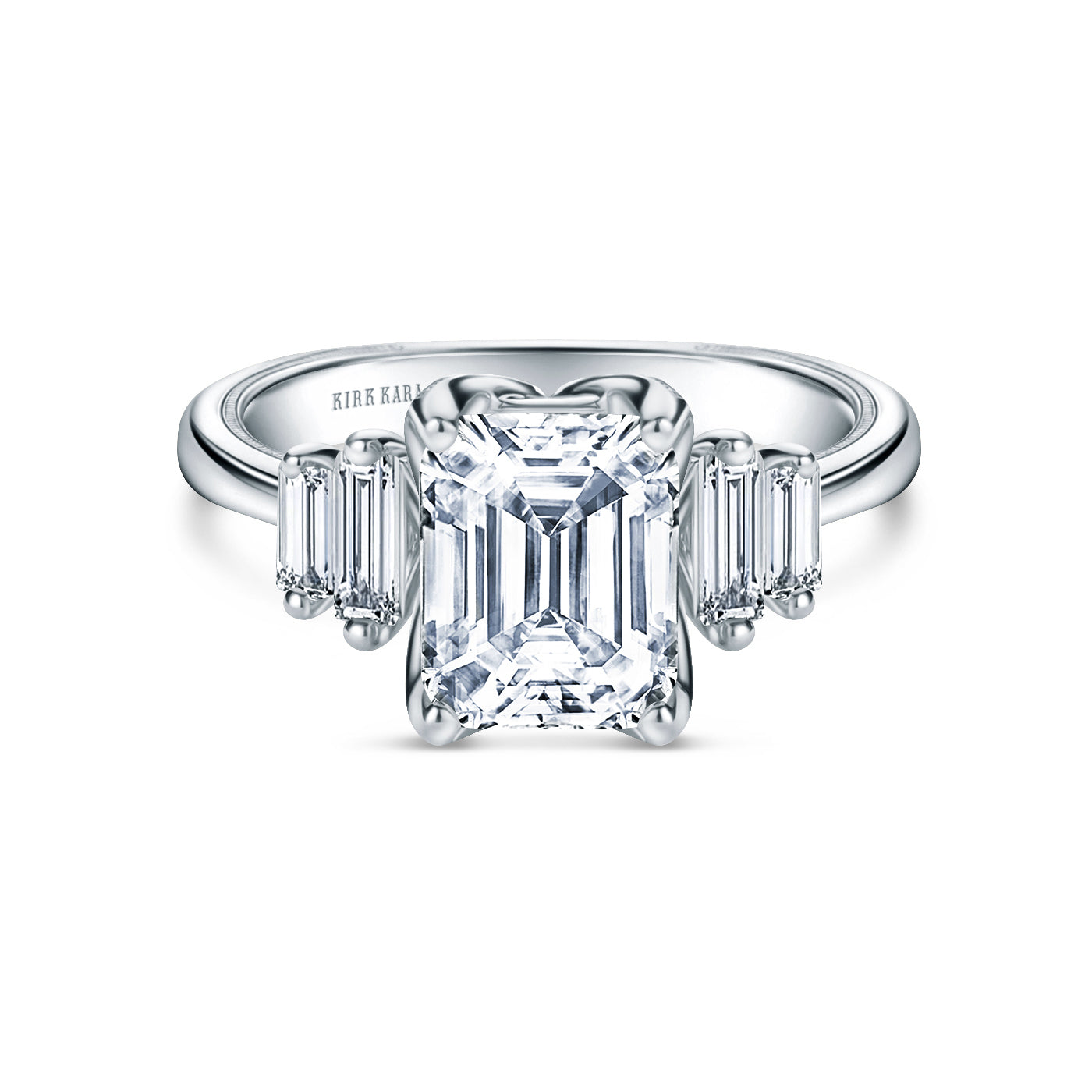 Wide Five Stone Baguette Side Stone Diamond Engagement Ring