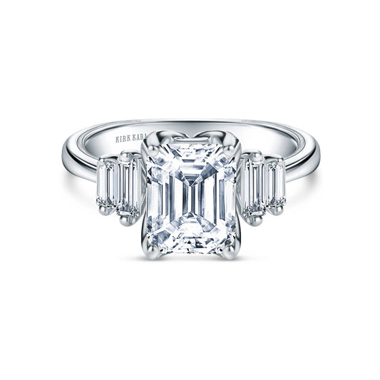 Wide Five Stone Baguette Side Stone Diamond Engagement Ring