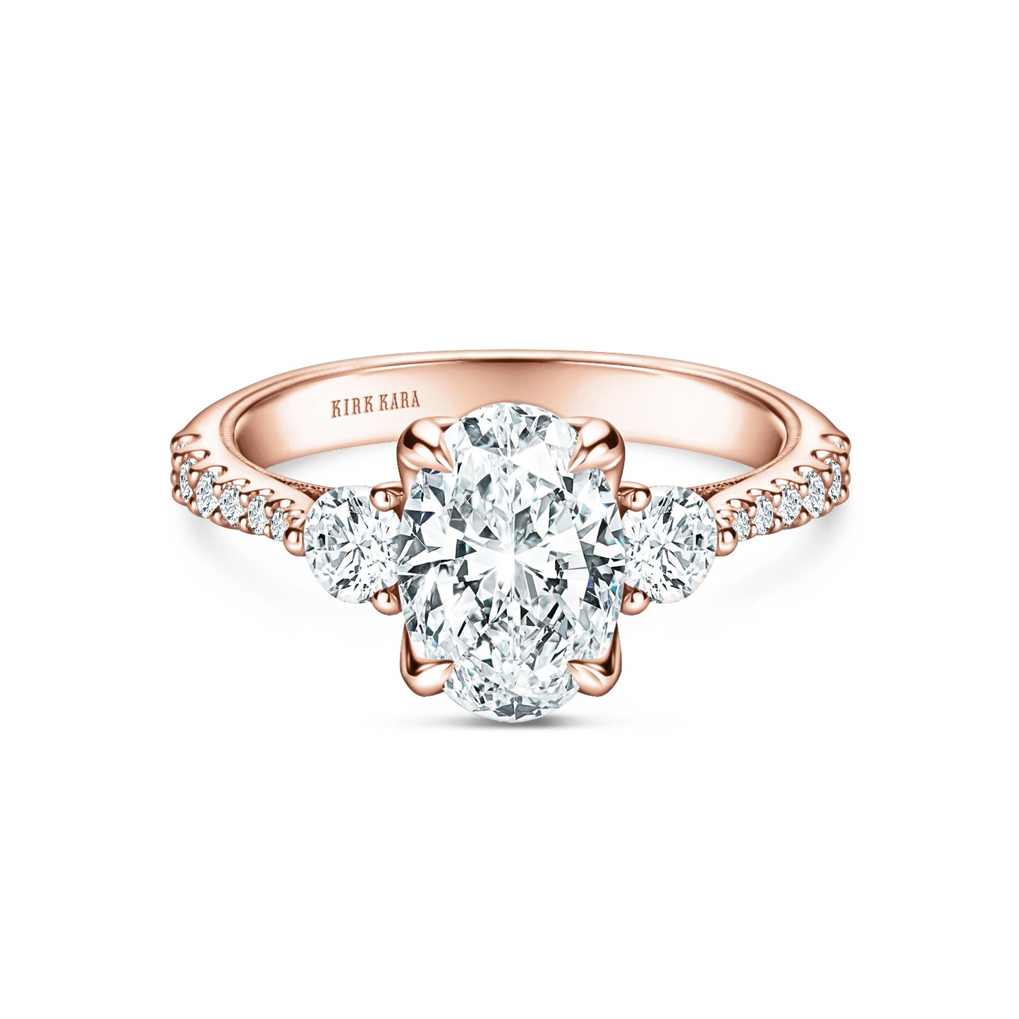 Wide Three Stone Round Side Stone Diamond Accent Engagement Ring