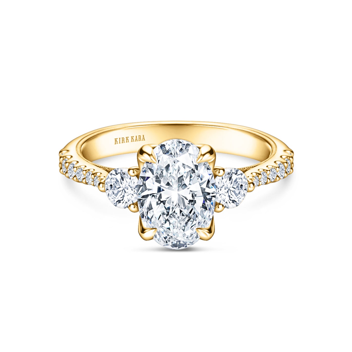 Wide Three Stone Round Side Stone Diamond Accent Engagement Ring