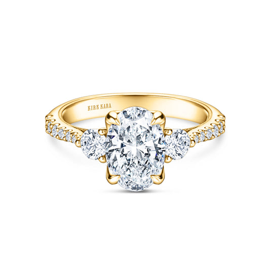 Wide Three Stone Round Side Stone Diamond Accent Engagement Ring