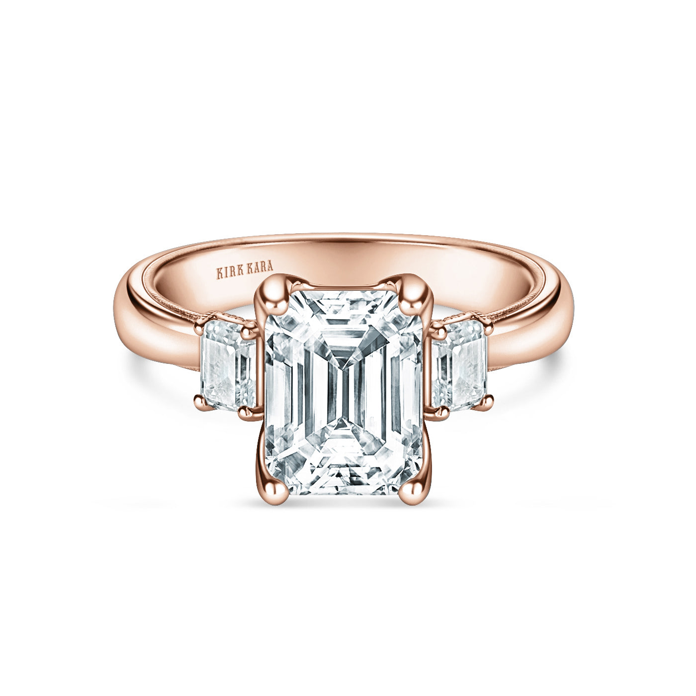 Wide Three Stone Emerald Side Stone Diamond Engagement Ring