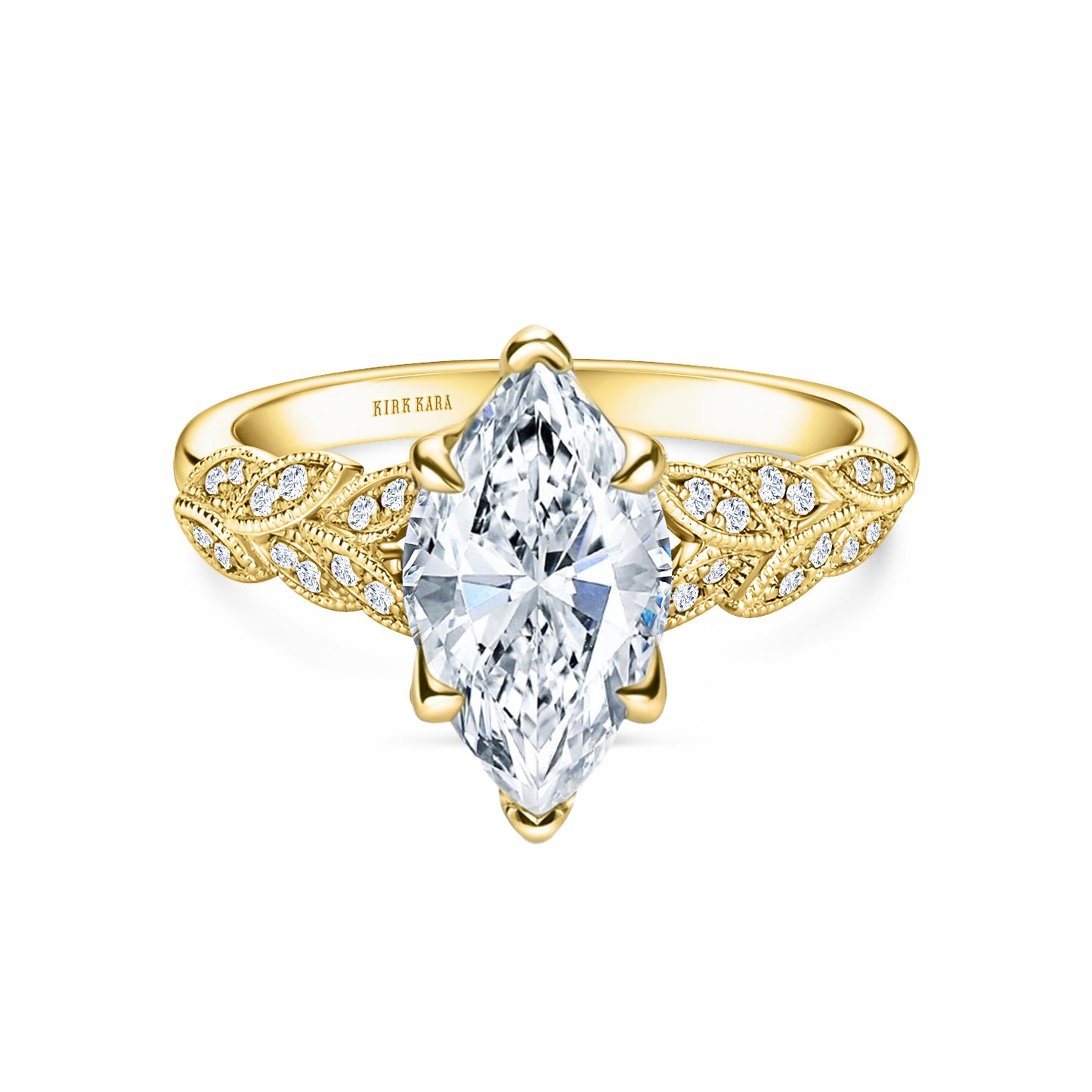 Floral Leaf Pavé Diamond Engagement Ring