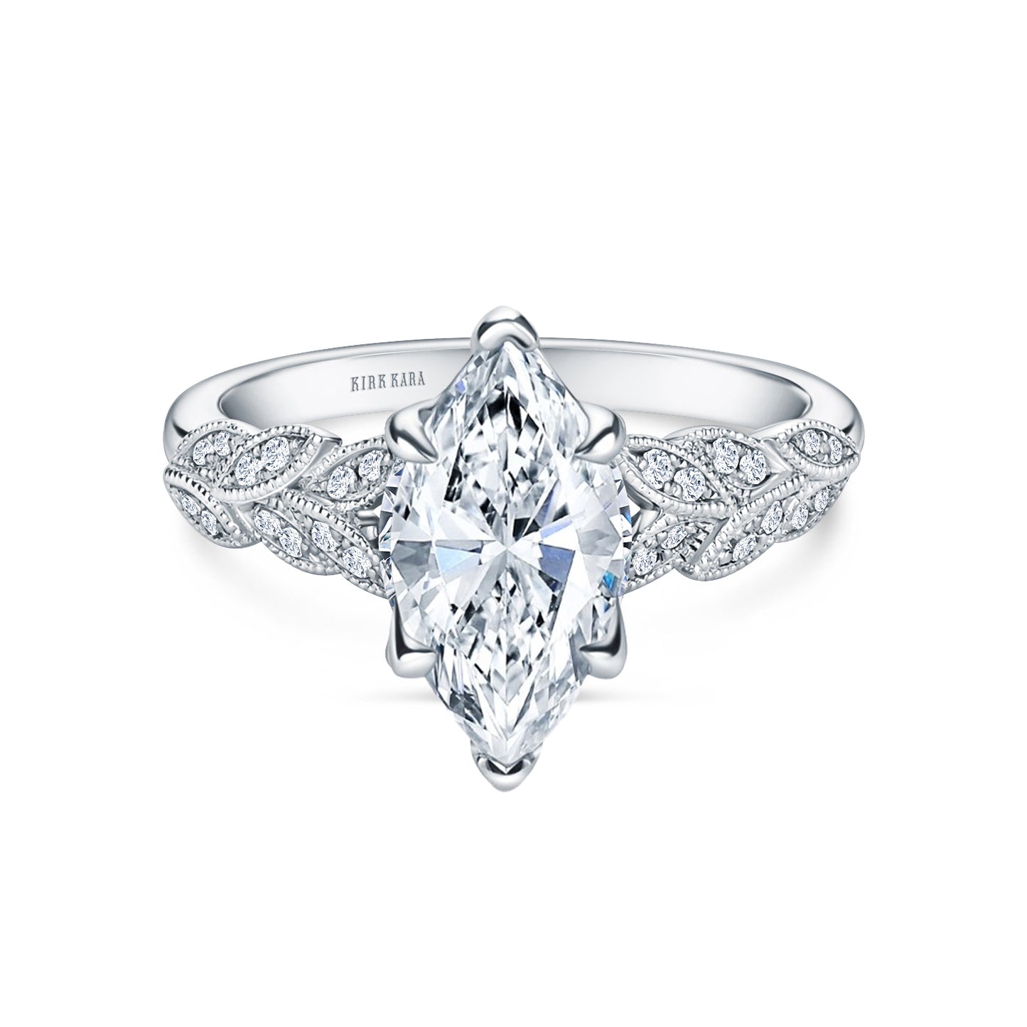 Floral Leaf Pavé Diamond Engagement Ring
