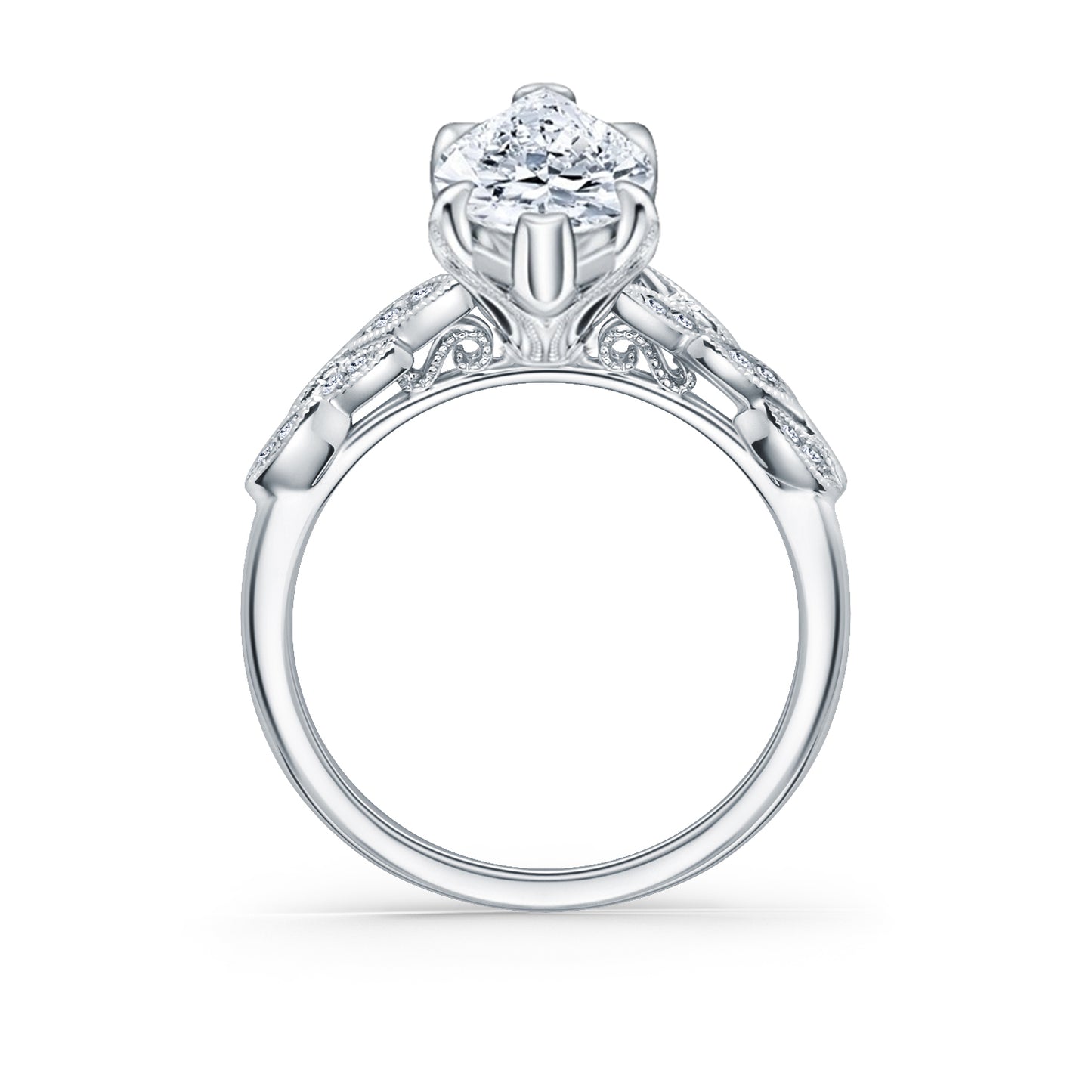 Floral Leaf Pavé Diamond Engagement Ring