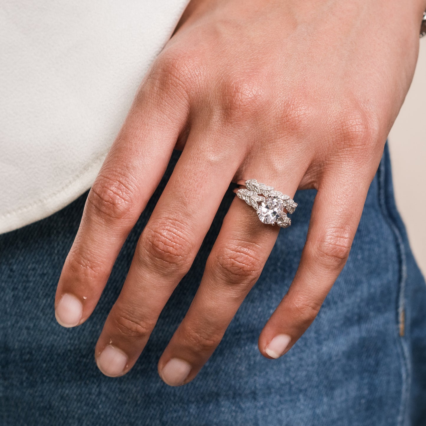 Floral Leaf Pavé Diamond Engagement Ring