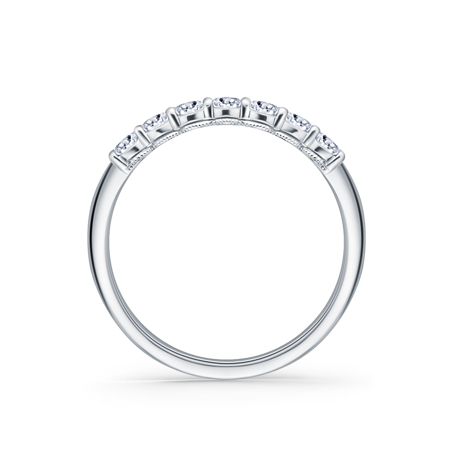 Prong Set Milgrain Round Diamond Wedding Band