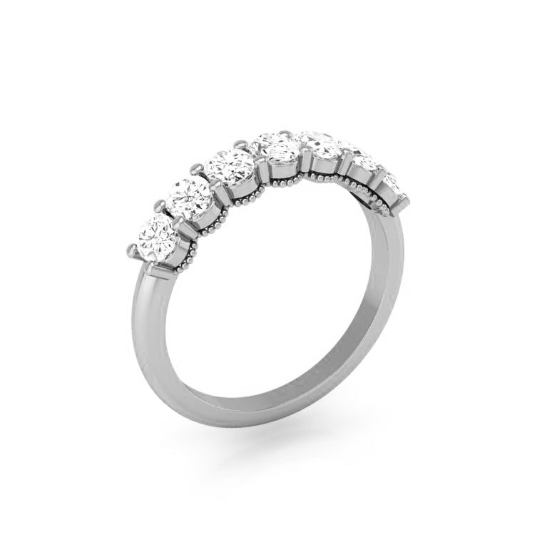 Prong Set Milgrain Oval Diamond Wedding Band