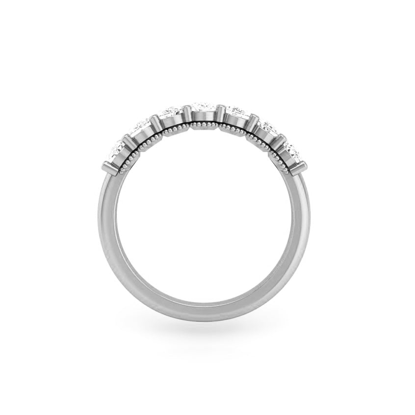 Prong Set Milgrain Oval Diamond Wedding Band