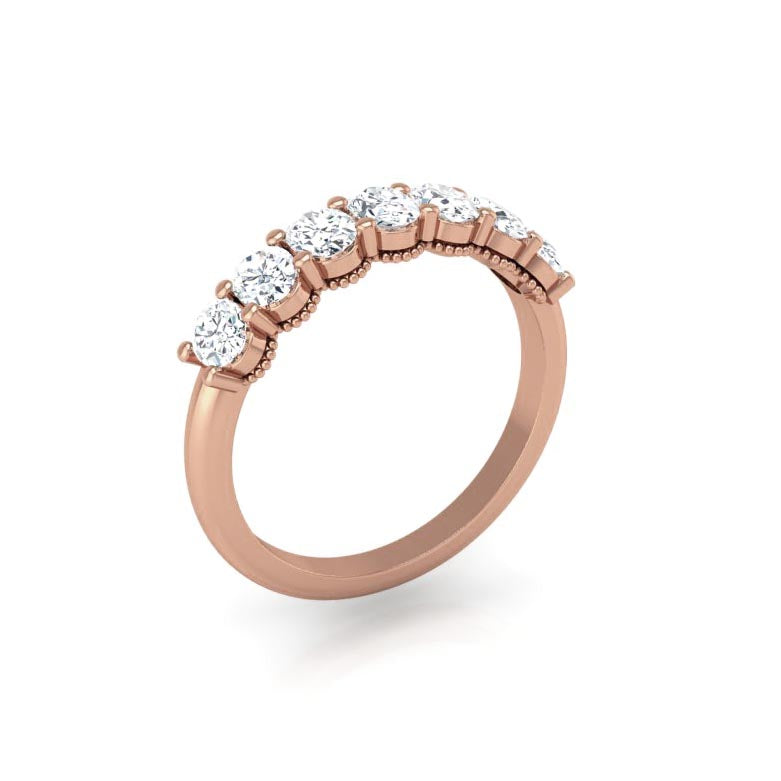 Prong Set Milgrain Oval Diamond Wedding Band