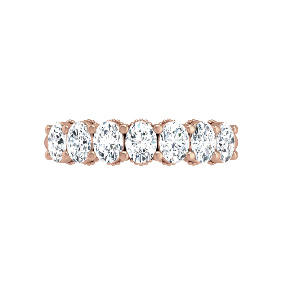Prong Set Milgrain Oval Diamond Wedding Band