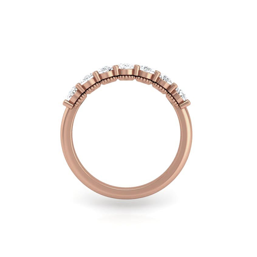 Prong Set Milgrain Oval Diamond Wedding Band
