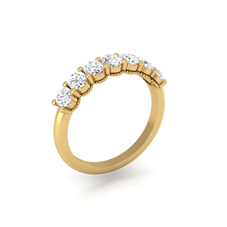 Prong Set Milgrain Oval Diamond Wedding Band