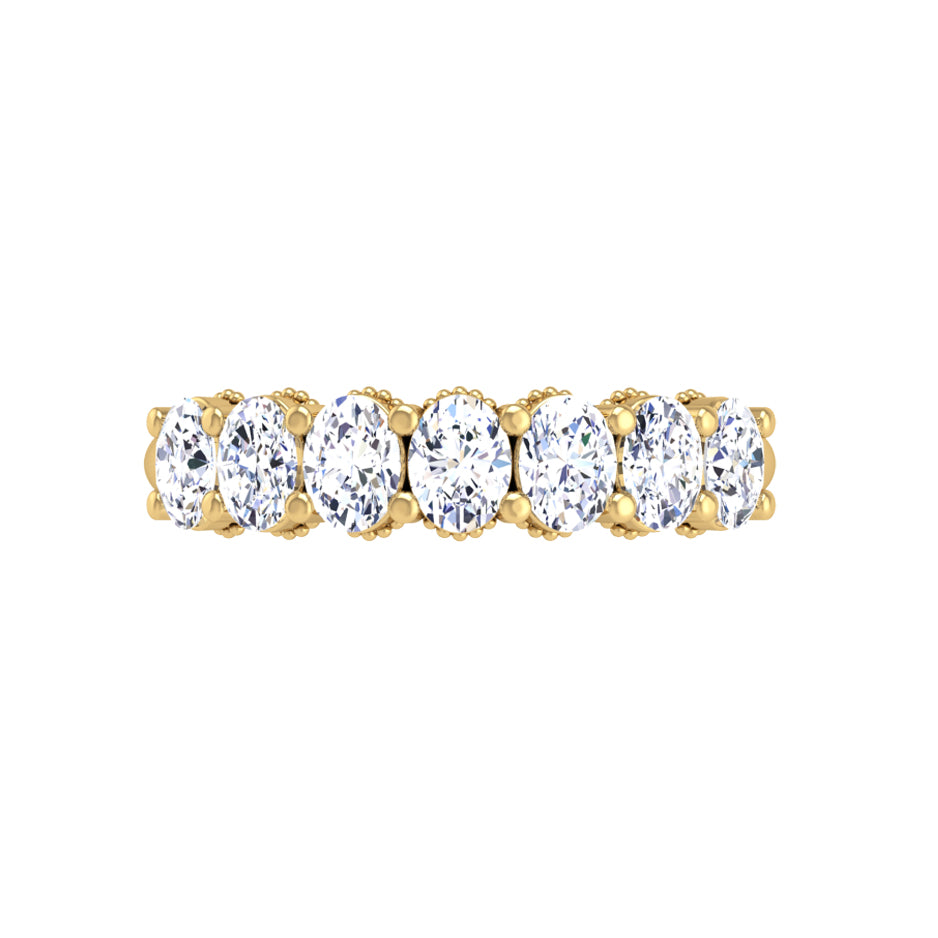 Prong Set Milgrain Oval Diamond Wedding Band