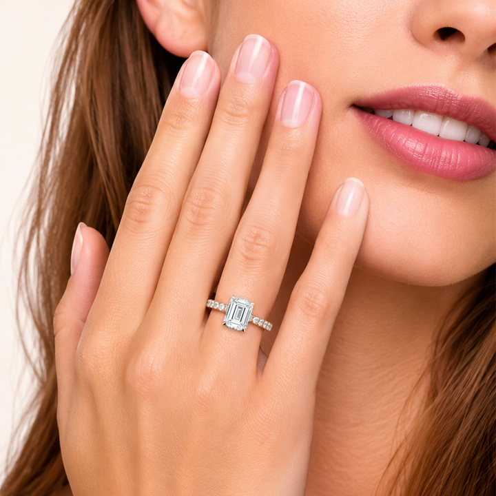 Preset Emerald Hidden Halo Lab Diamond Engagement Ring - Center Diamond Included