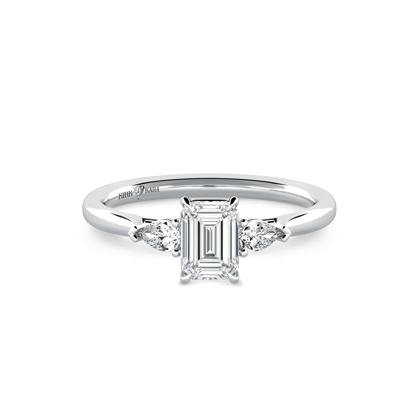 Preset Three Stone Emerald Lab Diamond Engagement Ring - Center Diamond Included