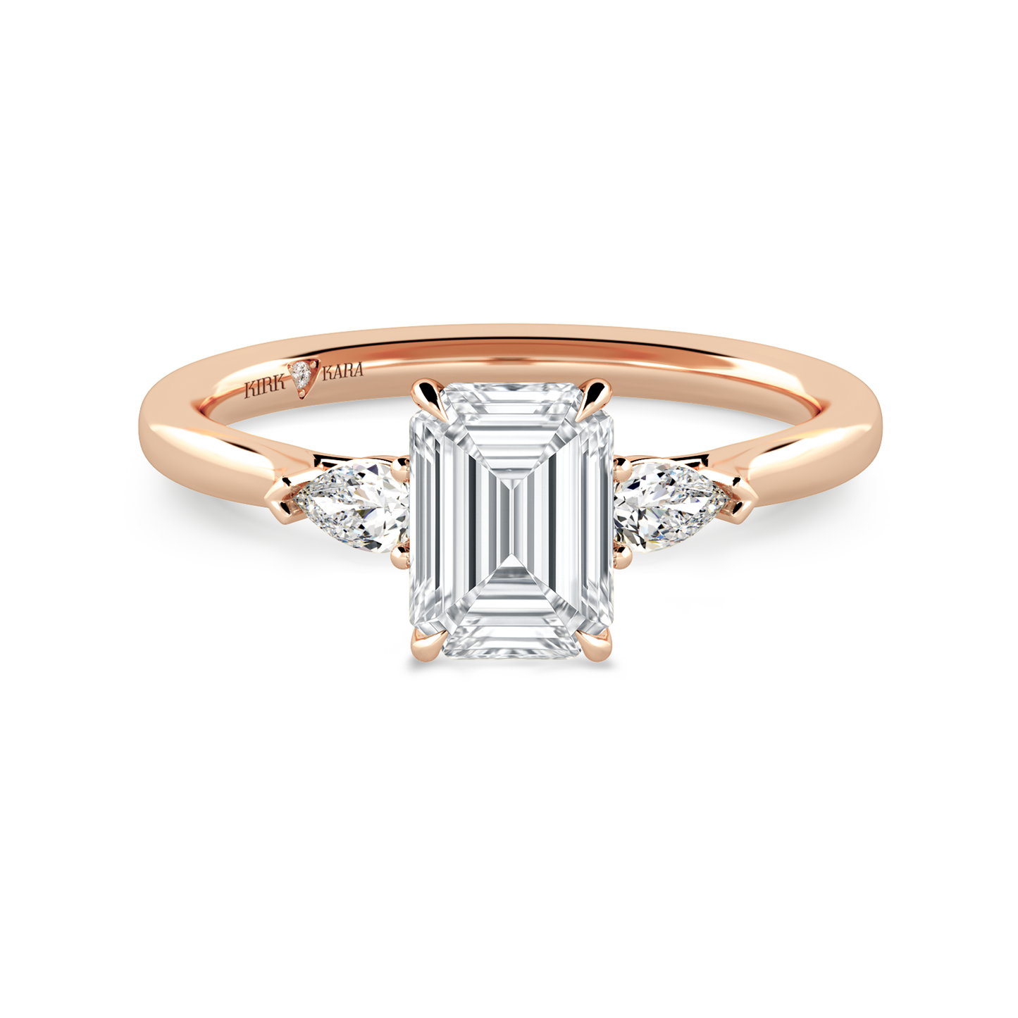 Preset Three Stone Emerald Lab Diamond Engagement Ring - Center Diamond Included