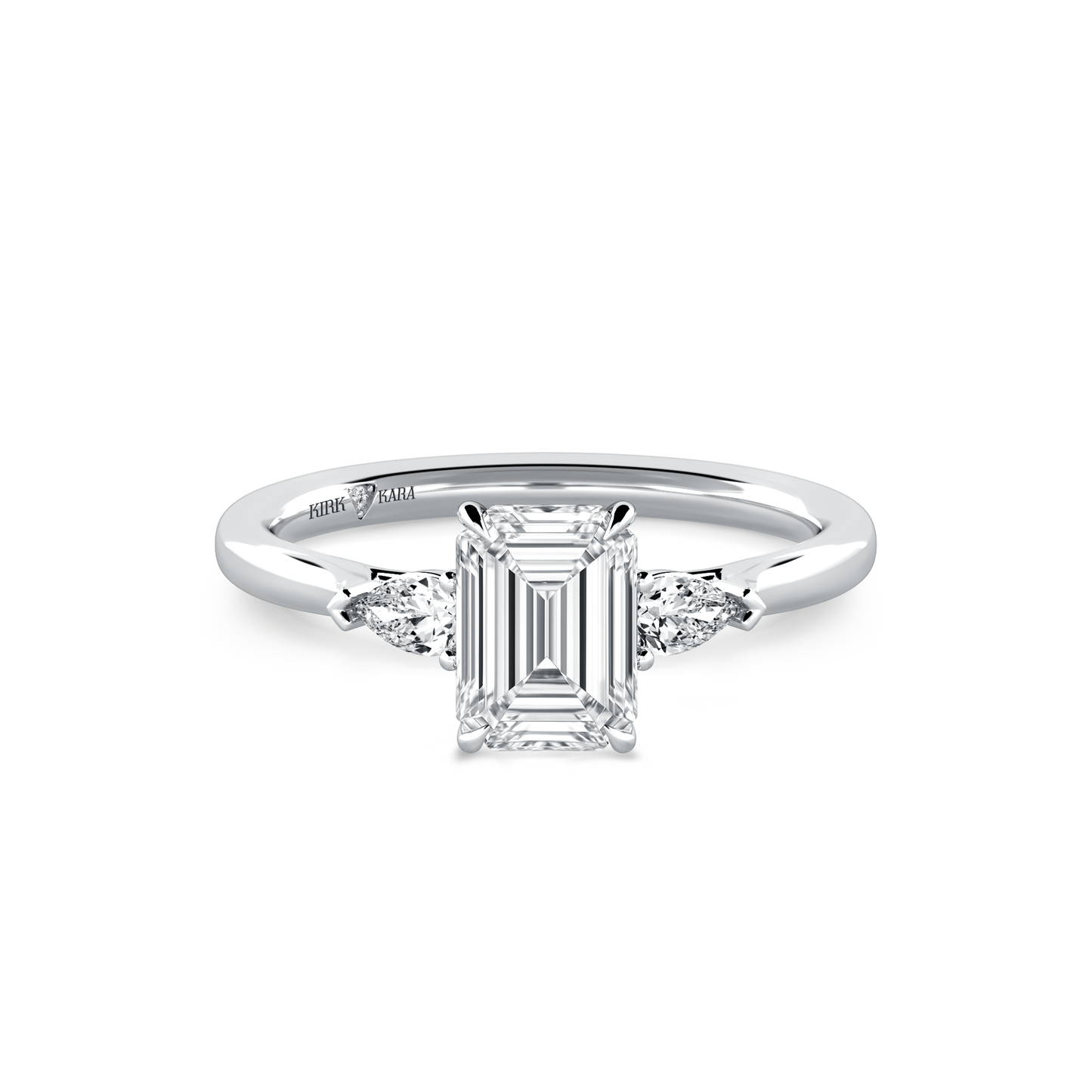 Preset Three Stone Emerald Lab Diamond Engagement Ring - Center Diamond Included