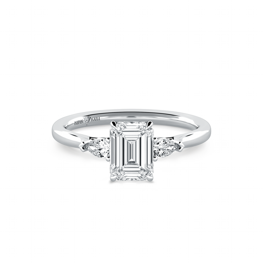 Preset Three Stone Emerald Lab Diamond Engagement Ring - Center Diamond Included