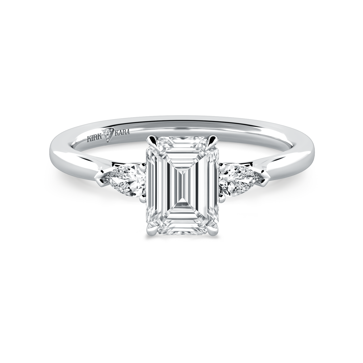 Preset Three Stone Emerald Lab Diamond Engagement Ring - Center Diamond Included