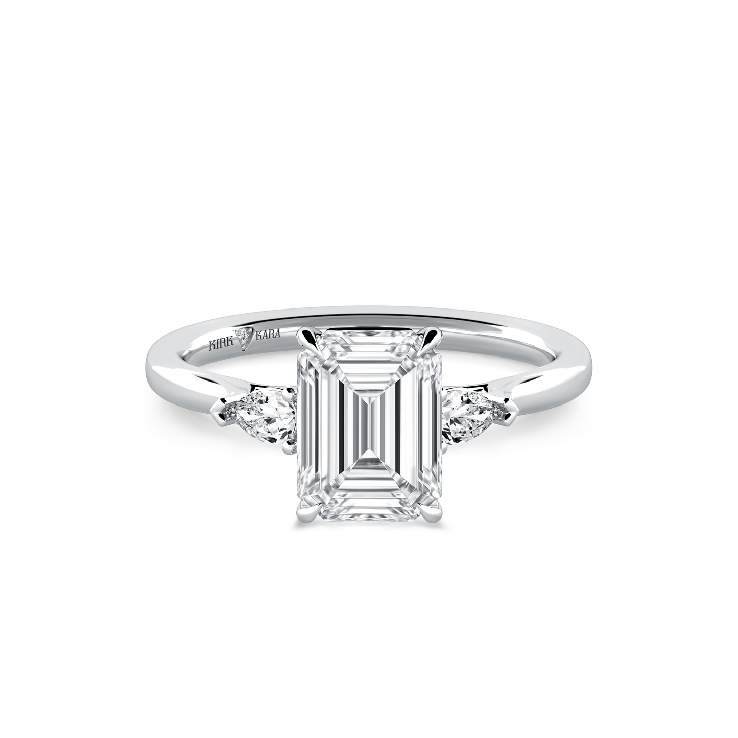 Preset Three Stone Emerald Lab Diamond Engagement Ring - Center Diamond Included