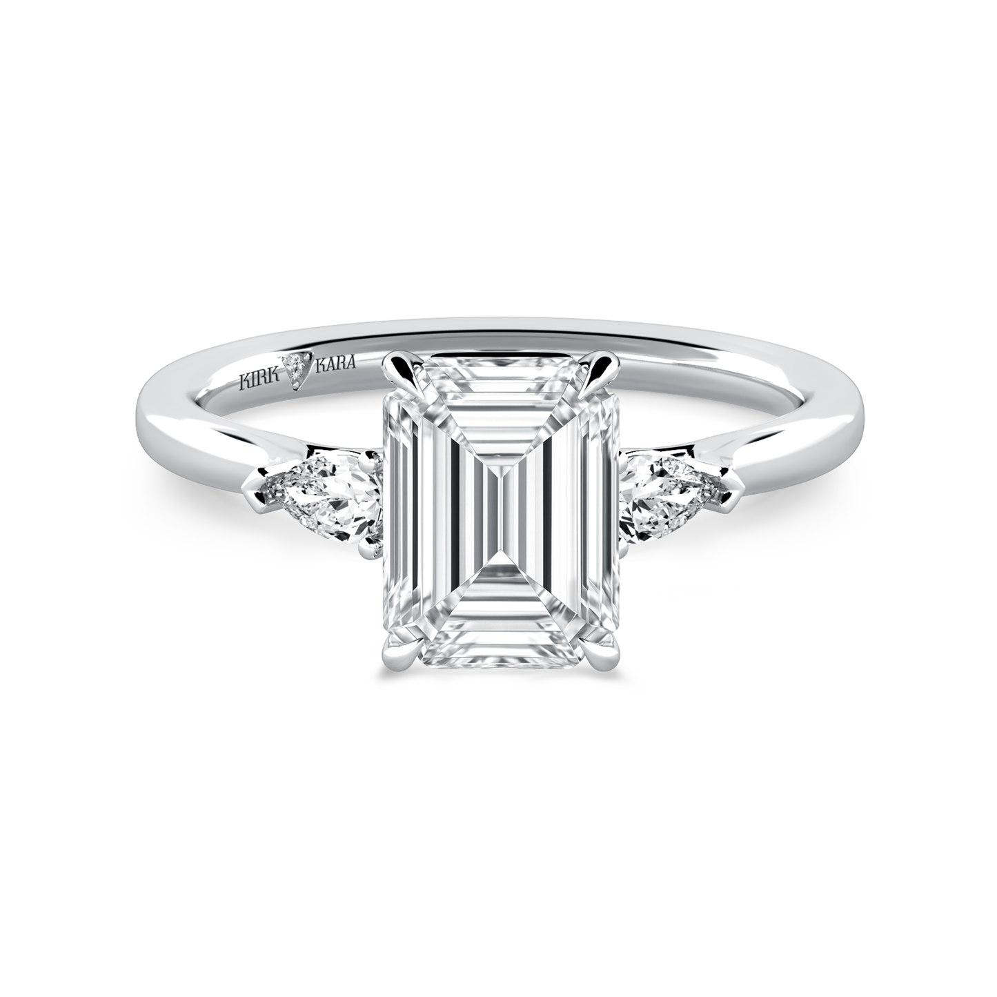Preset Three Stone Emerald Lab Diamond Engagement Ring - Center Diamond Included