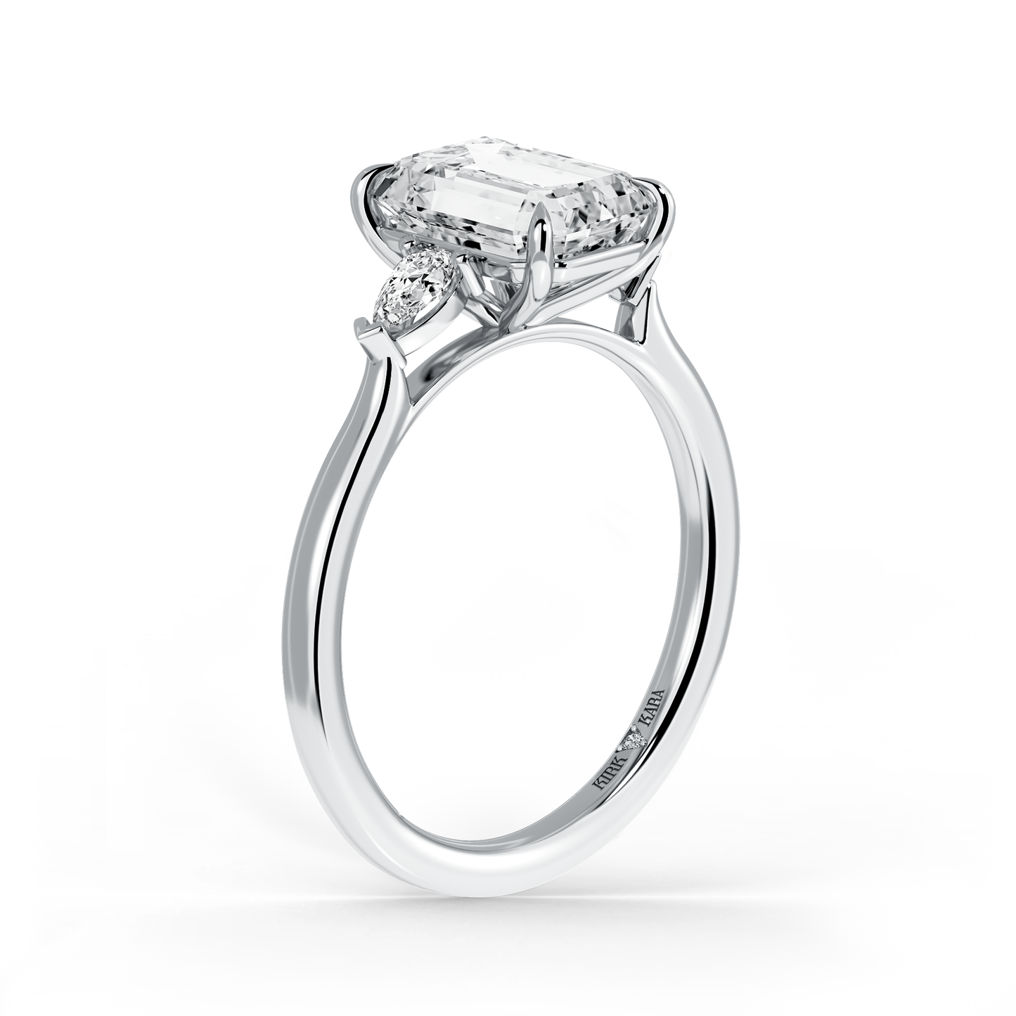 Preset Three Stone Emerald Lab Diamond Engagement Ring - Center Diamond Included