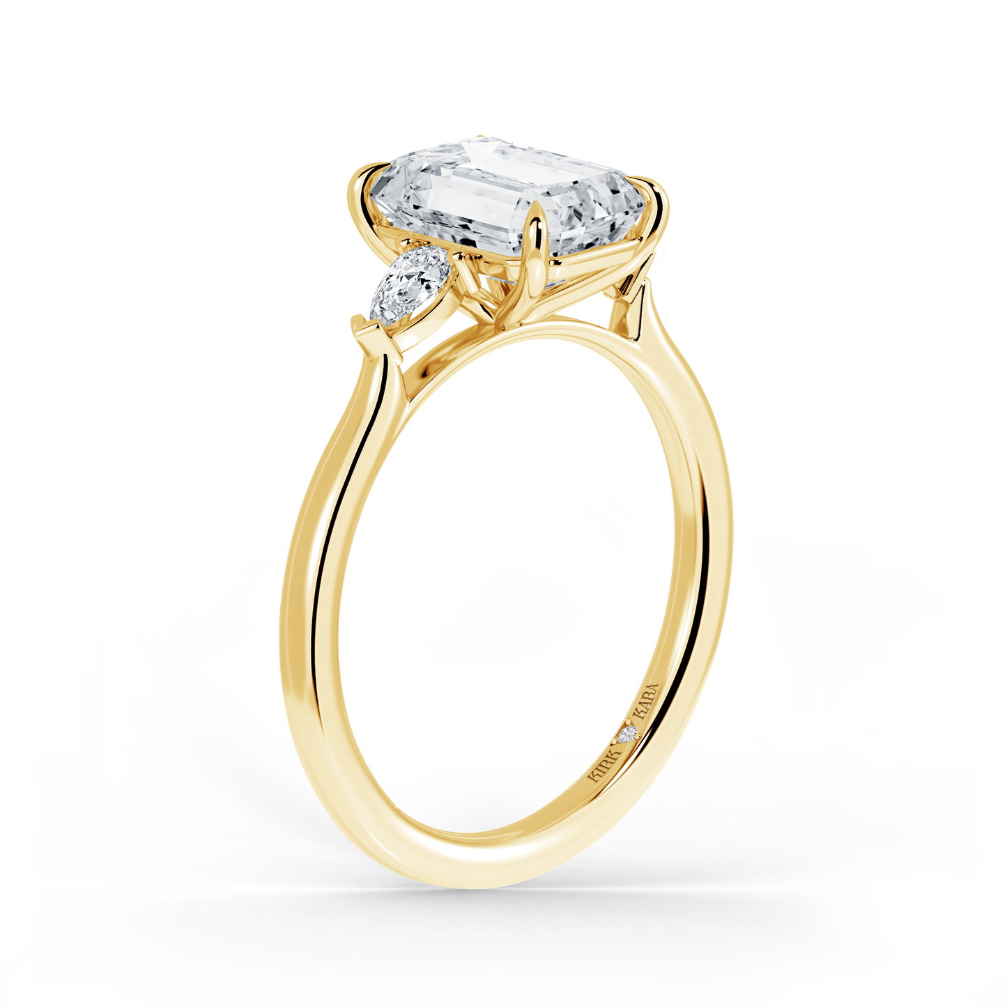 Preset Three Stone Emerald Lab Diamond Engagement Ring - Center Diamond Included