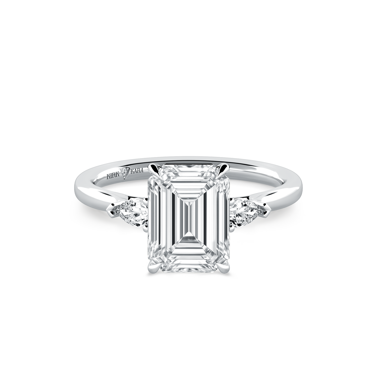 Preset Three Stone Emerald Lab Diamond Engagement Ring - Center Diamond Included