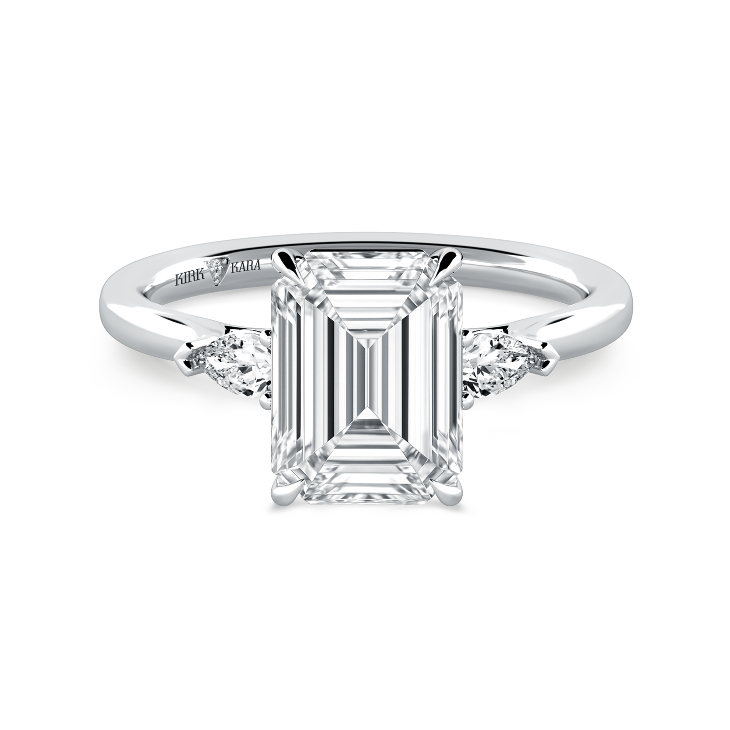Preset Three Stone Emerald Lab Diamond Engagement Ring - Center Diamond Included