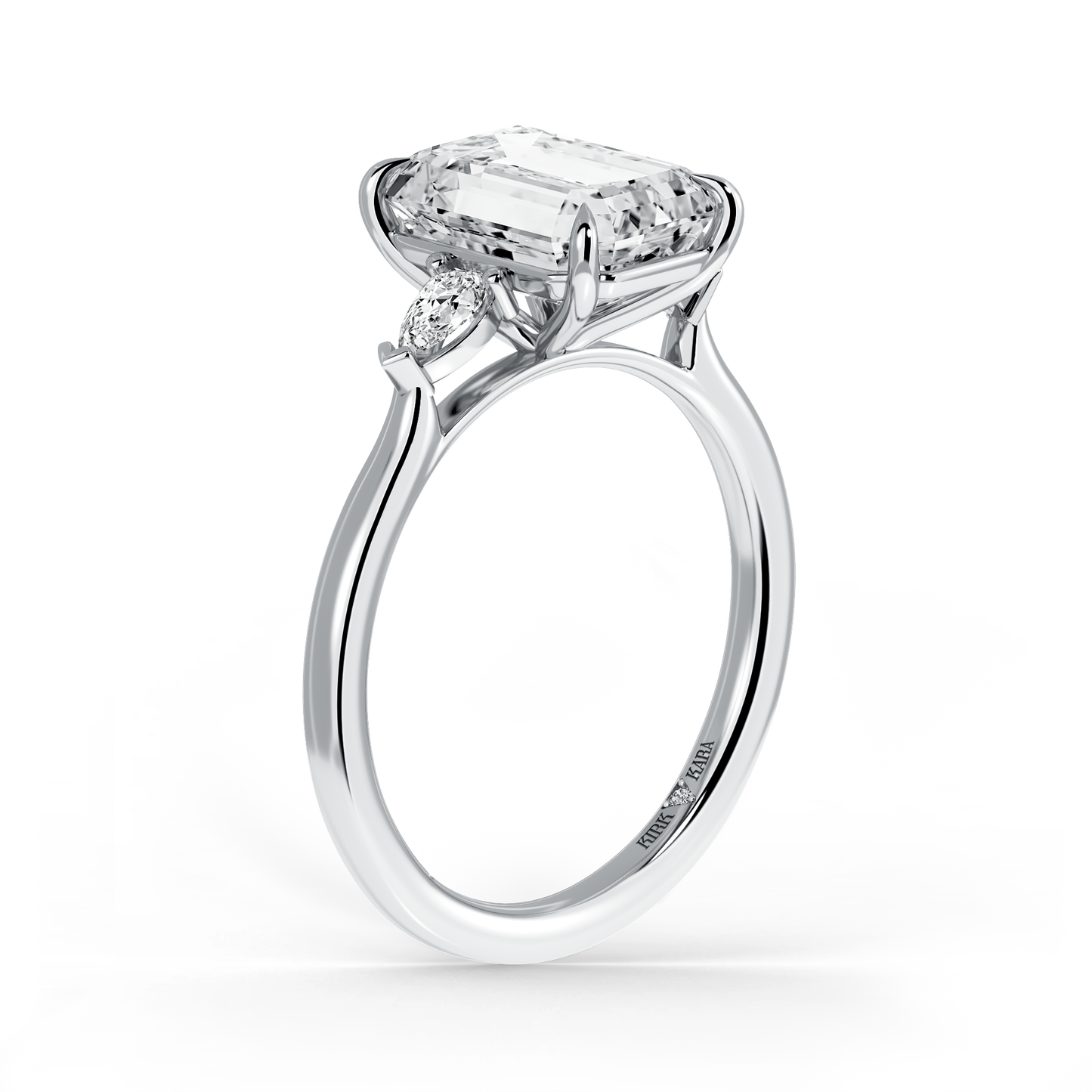 Preset Three Stone Emerald Lab Diamond Engagement Ring - Center Diamond Included