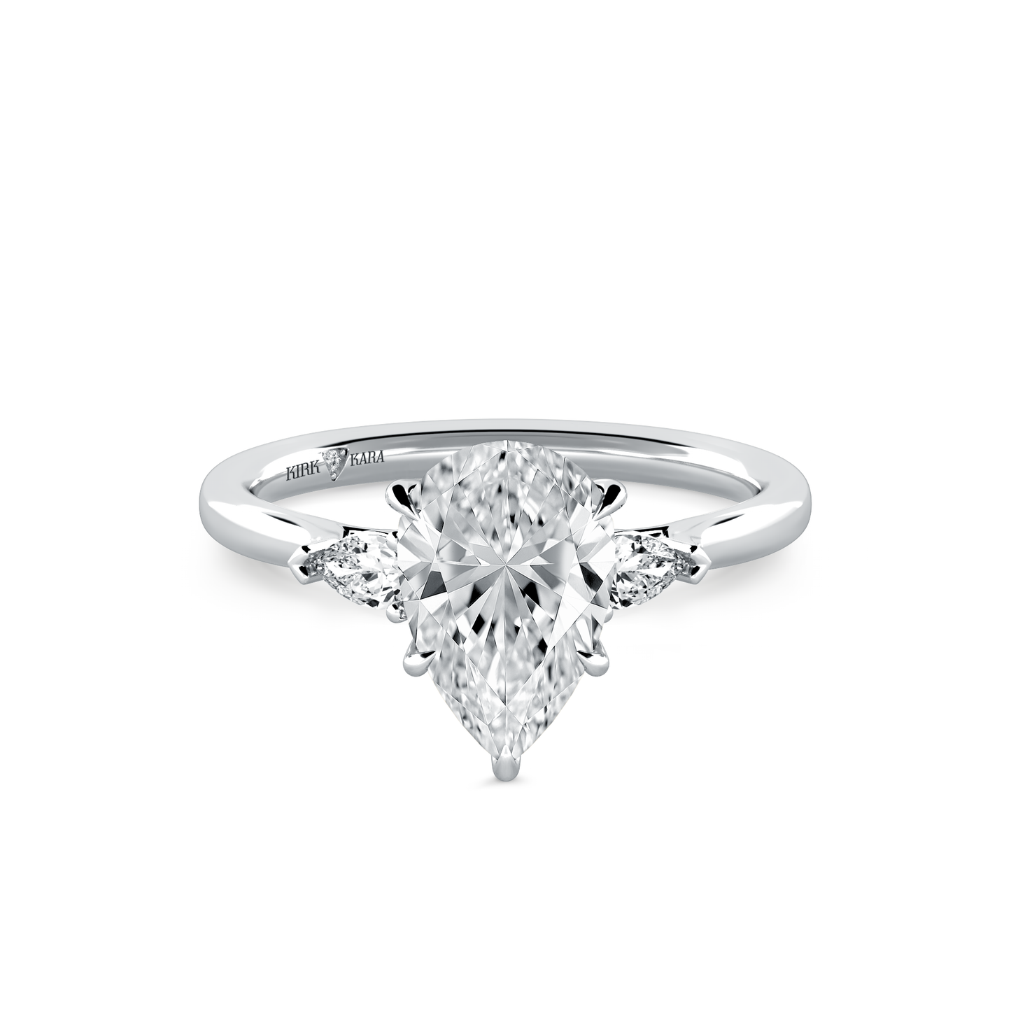 Preset Three Stone Pear Lab Diamond Engagement Ring - Center Diamond Included