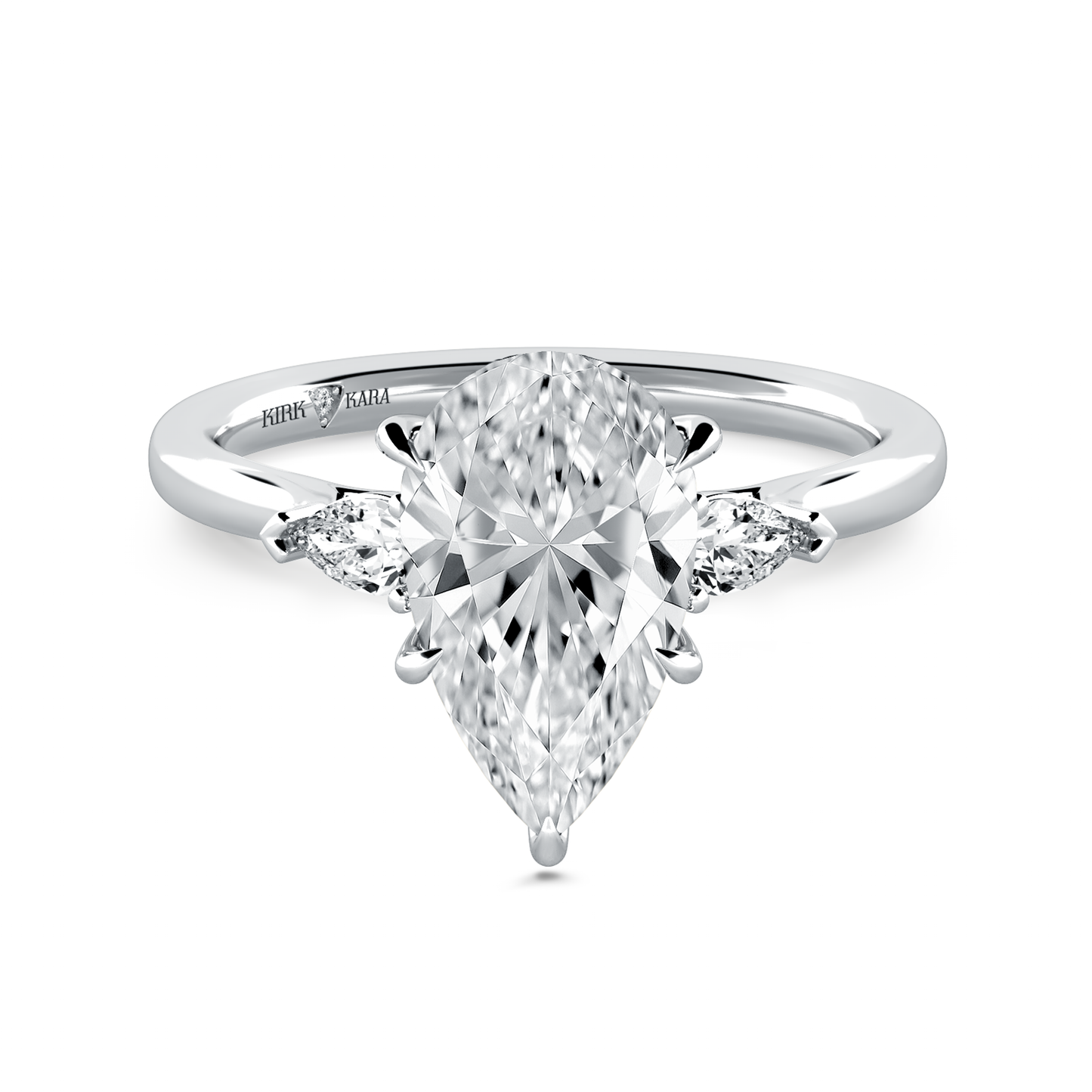 Preset Three Stone Pear Lab Diamond Engagement Ring - Center Diamond Included