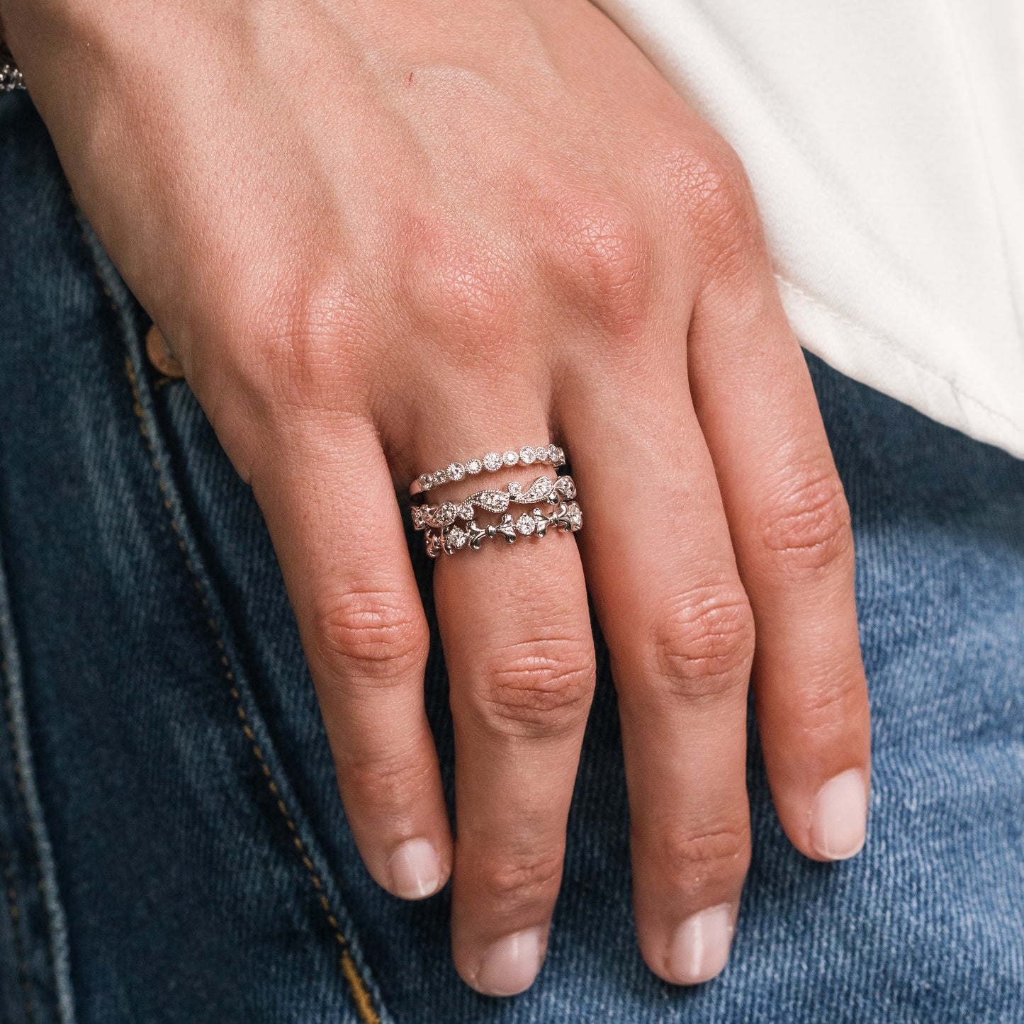 Paisley Inspired Milgrain Diamond Wedding Band