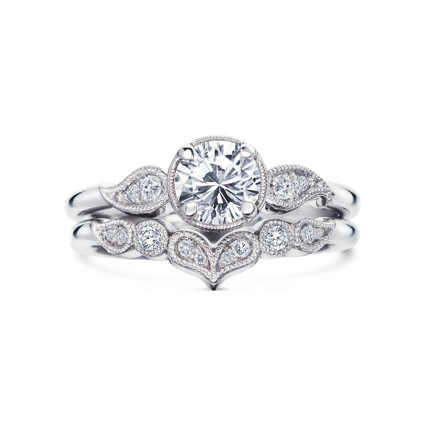 Paisley Floral Milgrain Diamond Engagement Ring