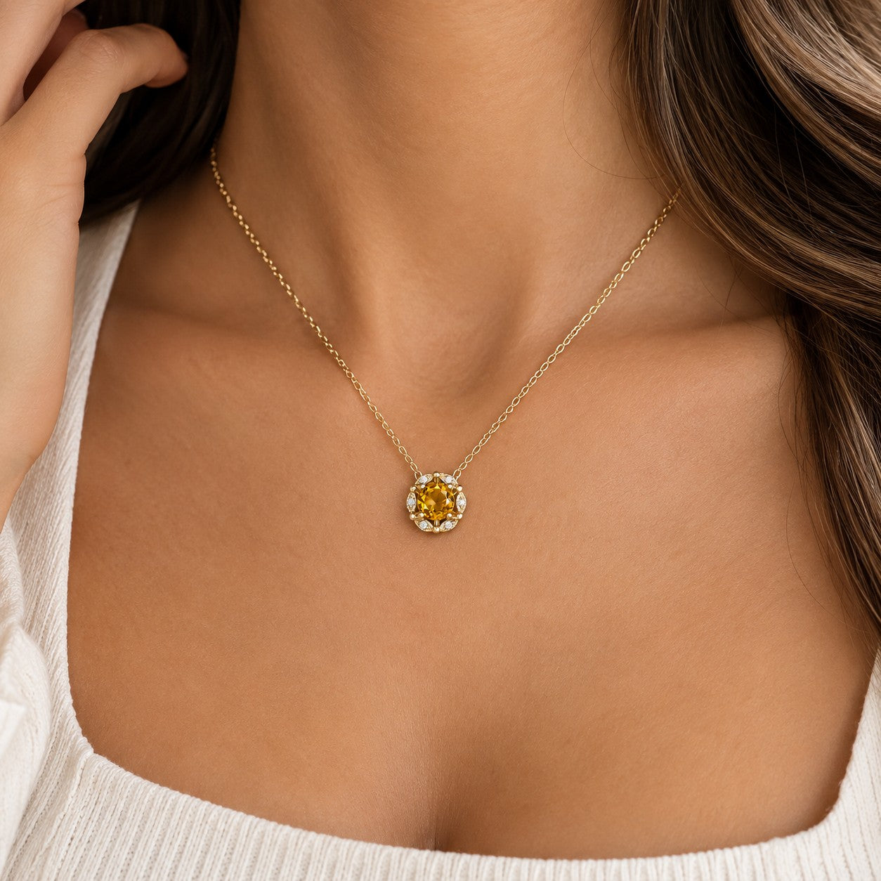 Delicate Floral Citrine Lab Grown Diamond Necklace
