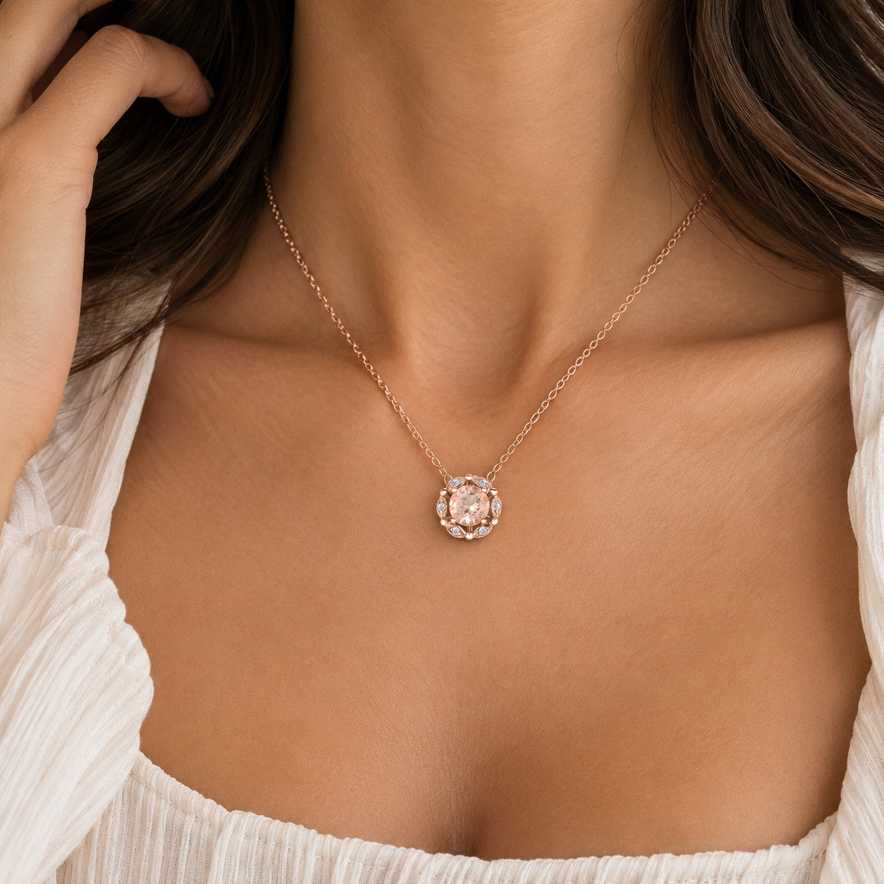 Delicate Floral Morganite Lab Grown Diamond Necklace