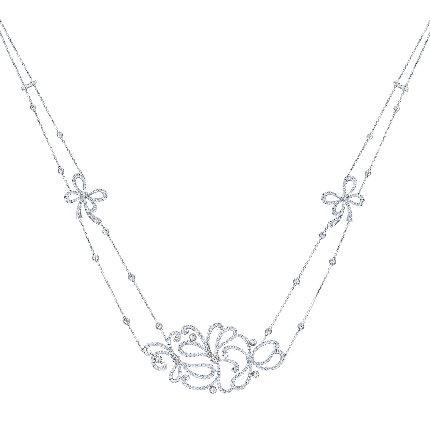 Elegant Bow Fancy Diamond Station Necklace