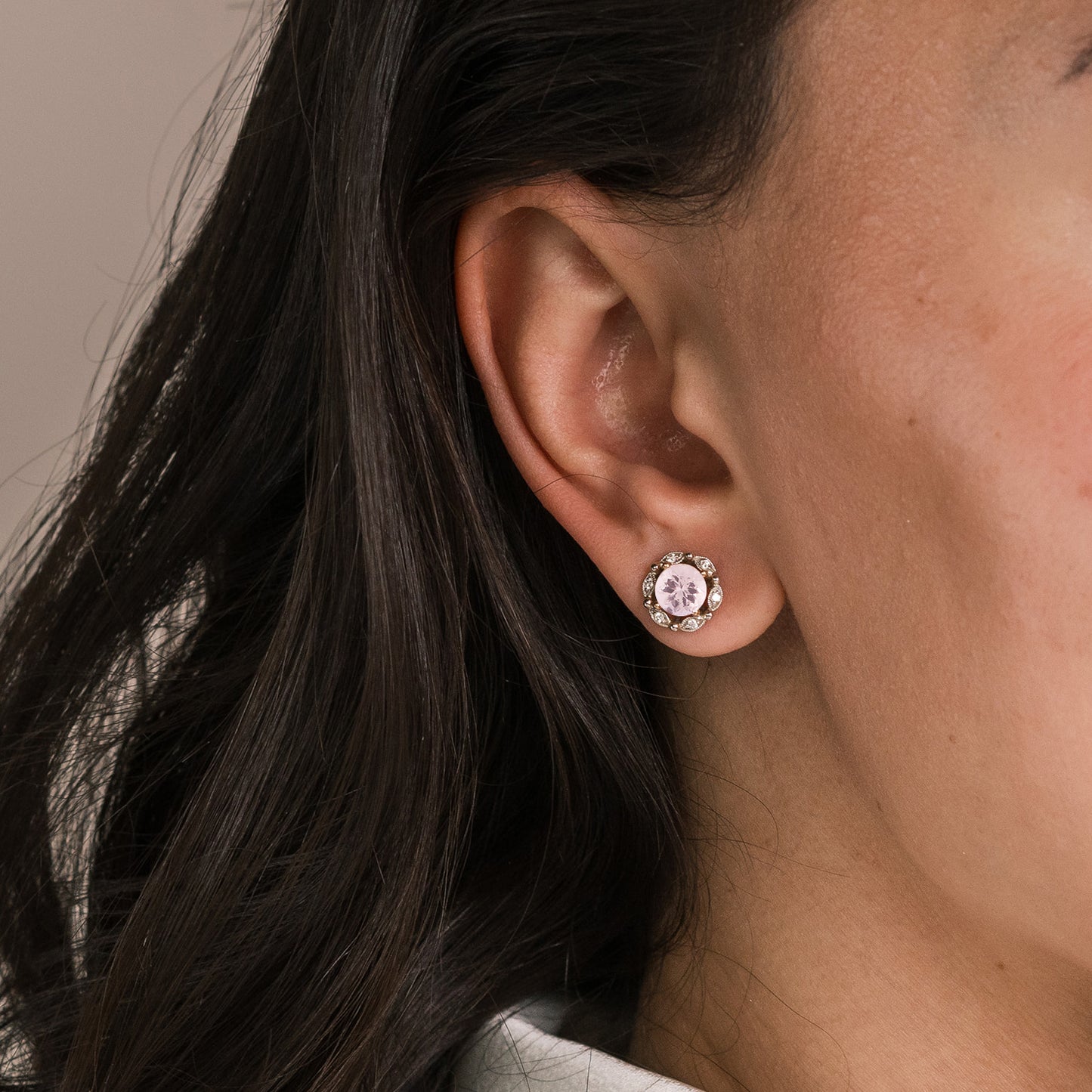 Delicate Floral Morganite Diamond Stud Earrings