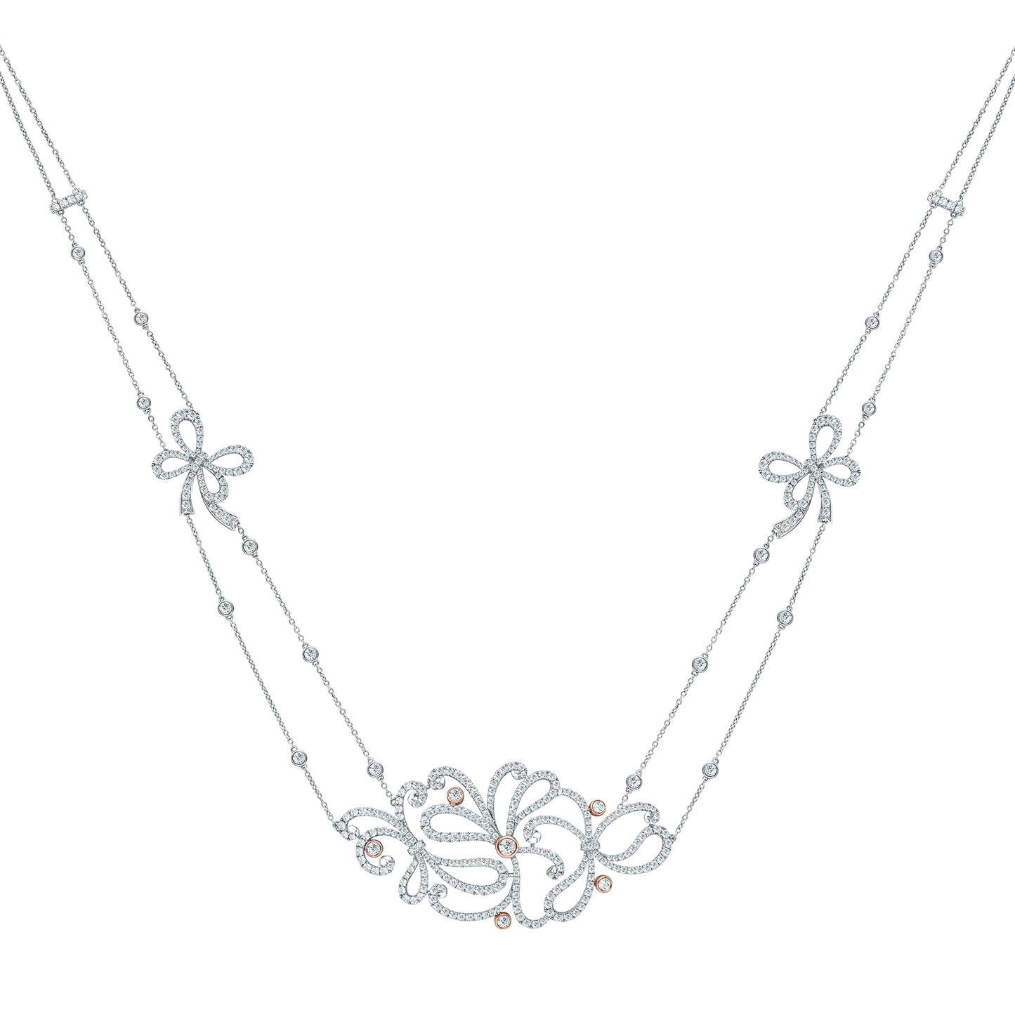 Elegant Bow Fancy Diamond Station Necklace