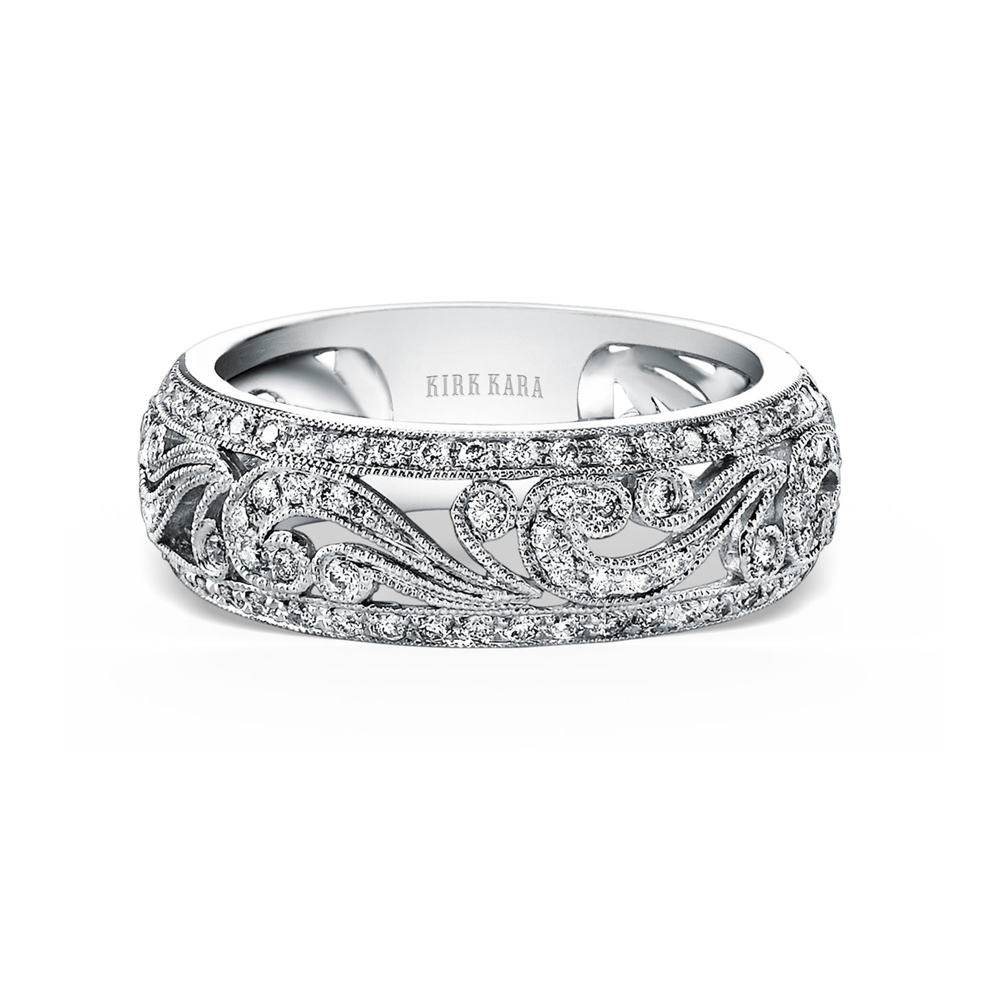 Swirl Milgrain Wide Domed Diamond Wedding Band