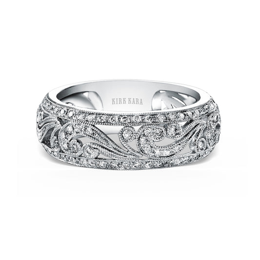 Swirl Milgrain Wide Domed Diamond Wedding Band